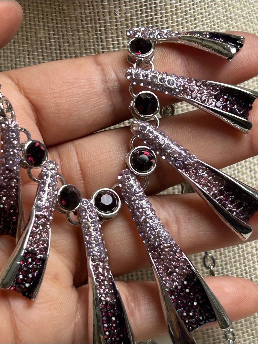 Elegant Silver-Tone Pink Crystal Statement Necklace